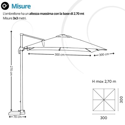Ombrellone 3x3 Alluminio 250gr Basculante – Professionale