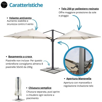 Ombrellone a doppio braccio laterale 3×6 – 5056 – Tomaino