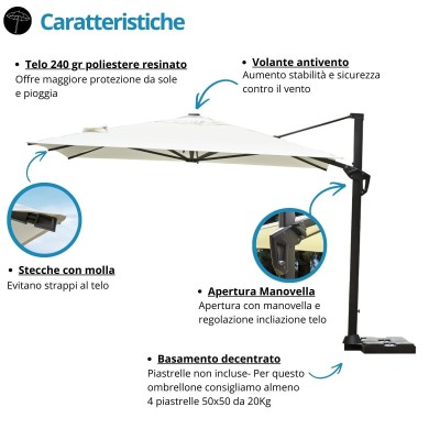 Ombrellone 3x3 in alluminio premium con maniglione rinforzato e stecche ammortizzate. Ideale per giardini, bar, ristoranti e hot
