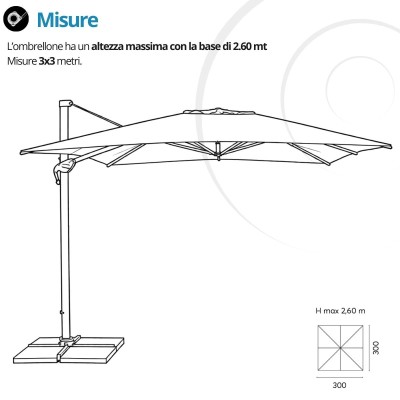 Ombrellone 3x3 in alluminio premium con maniglione rinforzato e stecche ammortizzate. Ideale per giardini, bar, ristoranti e hot