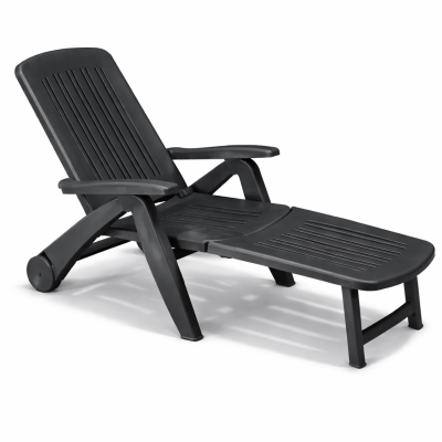 Lettino prendisole in plastica Cancun – vista frontale colore nero