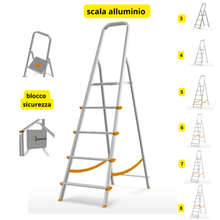 Scala in alluminio pieghevole 3 4 5 6 7 8 gradini