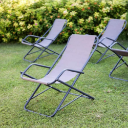 Sdraio da esterno in acciaio e tessuto traspirante, dondolino basculante, Swing, textilene , Tomaino