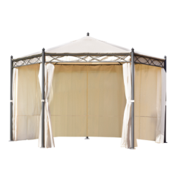 Gazebo in ferro esagonale  ∅  4m con zanzariere e tende laterali – GAZ370 – Tomaino