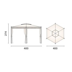 Gazebo in ferro esagonale  ∅  4m con zanzariere e tende laterali – GAZ370 – Tomaino