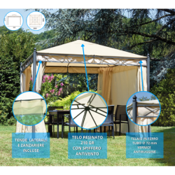 Gazebo in ferro quadrato 3×3, telo 210gr, kit tende e zanzariere, GAZ371 – Tomaino