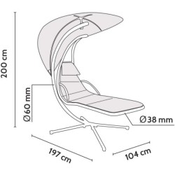 Amaca sospesa, lettino con tettuccio luna stile Hollywood con telaio in acciaio Tomaino