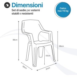 Sedia da Giardino in Plastica Impilabile Alta, 6 pezzi