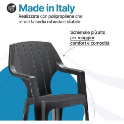 Sedia da Giardino in Plastica Impilabile Alta, 6 pezzi