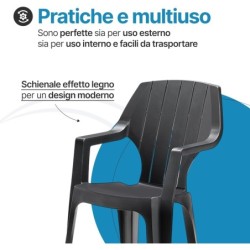 Sedia da Giardino in Plastica Impilabile Alta, 6 pezzi