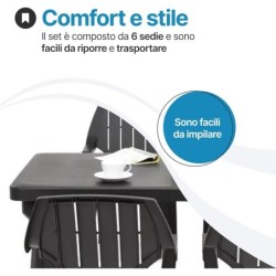 Sedia da Giardino in Plastica Impilabile Alta, 6 pezzi