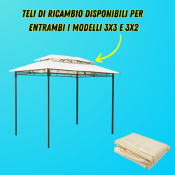 Gazebo da giardino 3×3, in ferro telo ecrù 180gr, GAZ365