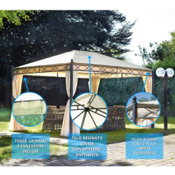 Gazebo da giardino rettangolare in ferro 3×4, telo 210gr, kit tende e zanzariere, GAZ372 – Tomaino