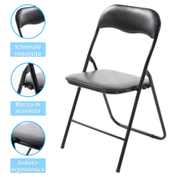 Sedia pieghevole in ferro imbottita salvaspazio seduta ecopelle 78 x 44 x38cm – TOMAINO