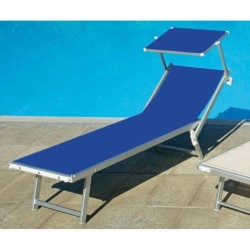 Lettino prendi sole da giardino in alluminio e textilene 186x61x38cm con tettuttuccio pieghevole -mare – piscina – campeggio – T
