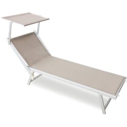 Lettino prendi sole da giardino in alluminio e textilene 186x61x38cm con tettuttuccio pieghevole -mare – piscina – campeggio – T