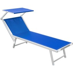 Lettino prendi sole da giardino in alluminio e textilene 186x61x38cm con tettuttuccio pieghevole -mare – piscina – campeggio – T