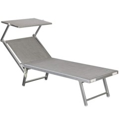 Lettino prendi sole da giardino in alluminio e textilene 186x61x38cm con tettuttuccio pieghevole -mare – piscina – campeggio – T