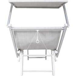 Lettino prendi sole da giardino in alluminio e textilene 186x61x38cm con tettuttuccio pieghevole -mare – piscina – campeggio – T