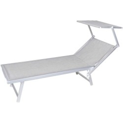 Lettino prendi sole da giardino in alluminio e textilene 186x61x38cm con tettuttuccio pieghevole -mare – piscina – campeggio – T