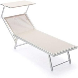 Lettino prendi sole da giardino in alluminio e textilene 186x61x38cm con tettuttuccio pieghevole -mare – piscina – campeggio – T
