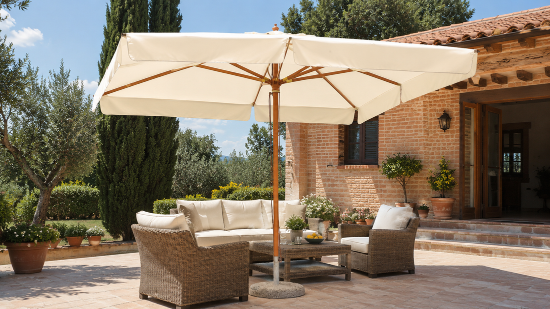 Come scegliere un ombrellone da giardino: misure, basi, tessuti e manutenzione