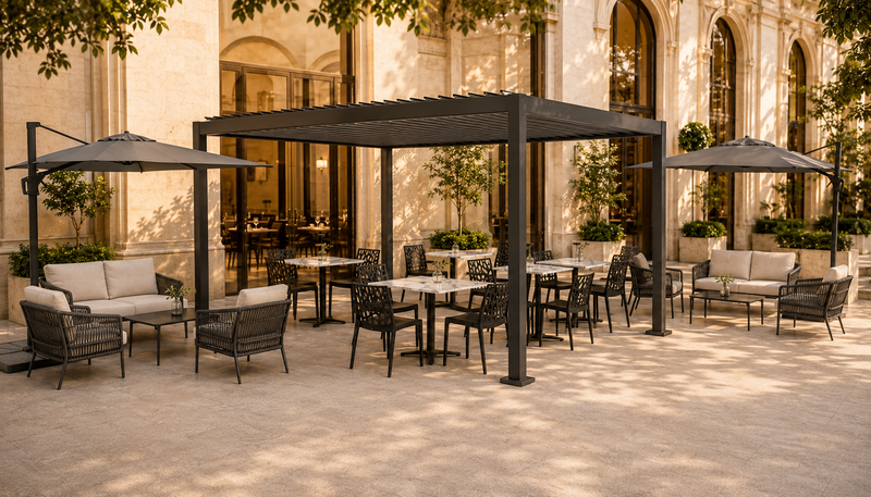Ombrelloni pergole e gazebo Contract per dehors e ristoranti