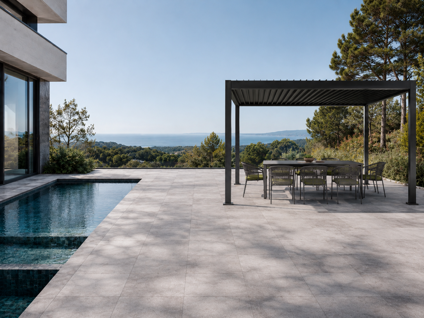 Pergola bioclimatica con lamelle orientabili in giardino