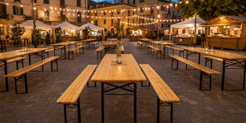 Tavoli catering e set birreria per eventi e ricevimenti