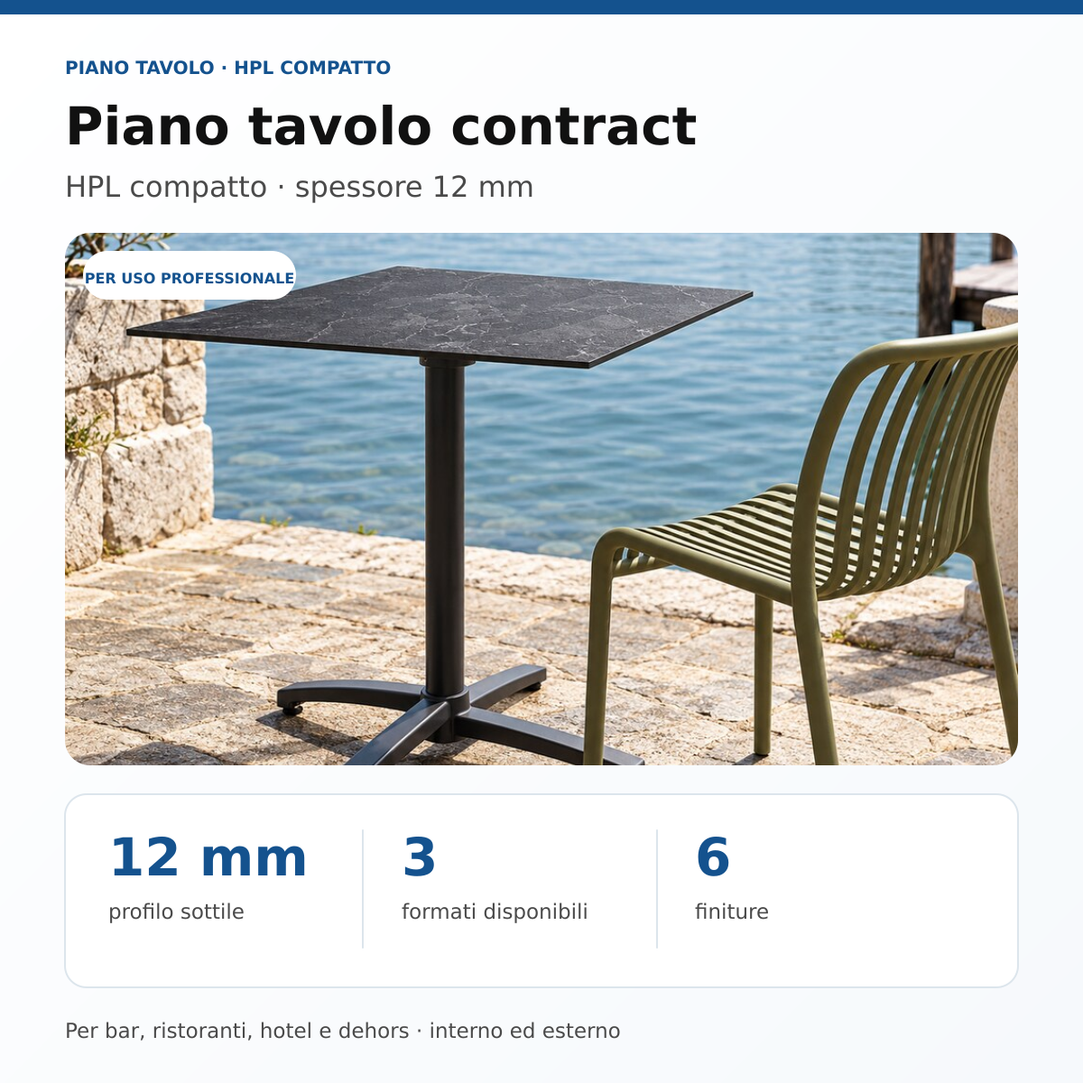 Piano tavolo contract in HPL 12 mm - 3 misure