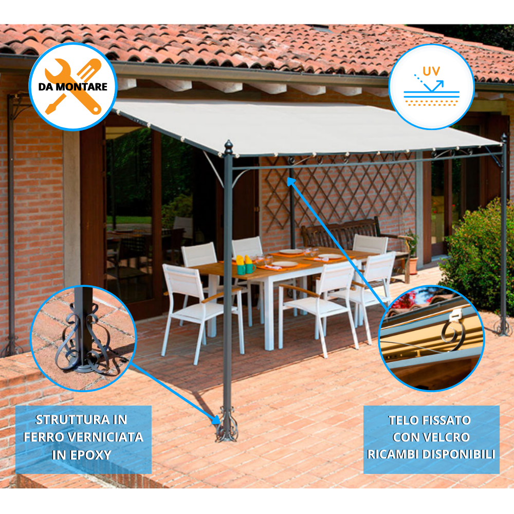 Pergola da giardino 3x4mt gazebo da parete rettangolare GAZ361