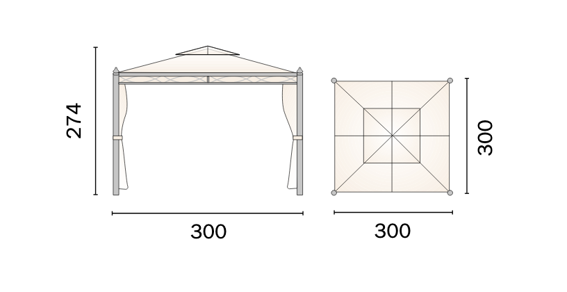 Gazebo in ferro quadrato 3×3, telo 210gr, kit tende e zanzariere, GAZ371 – Tomaino