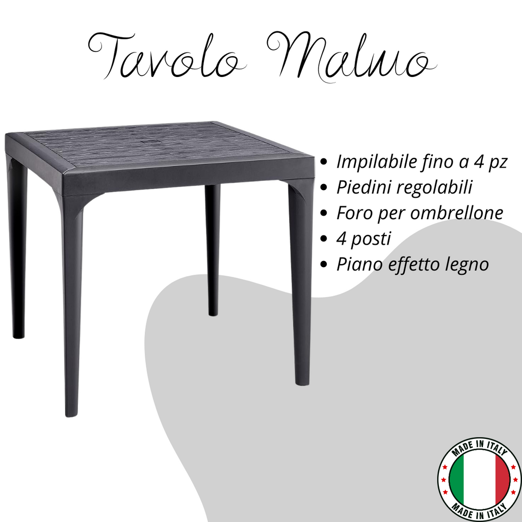 Tavolo da giardino in plastica quadrato Malmo effetto legno