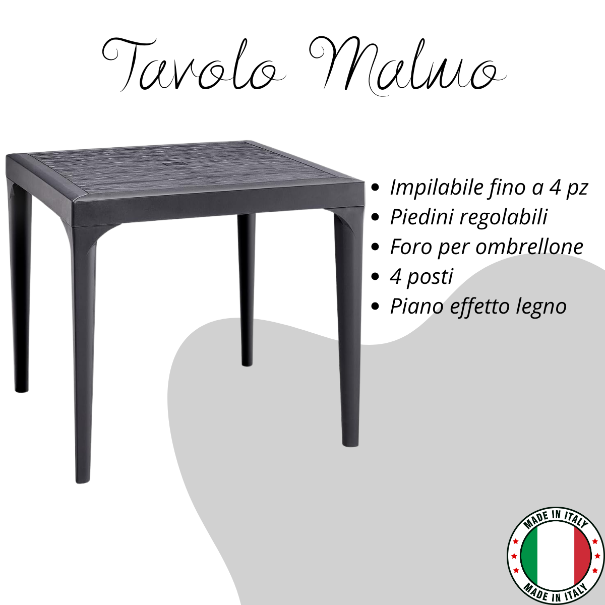 Tavolo da giardino in plastica quadrato Malmo effetto legno