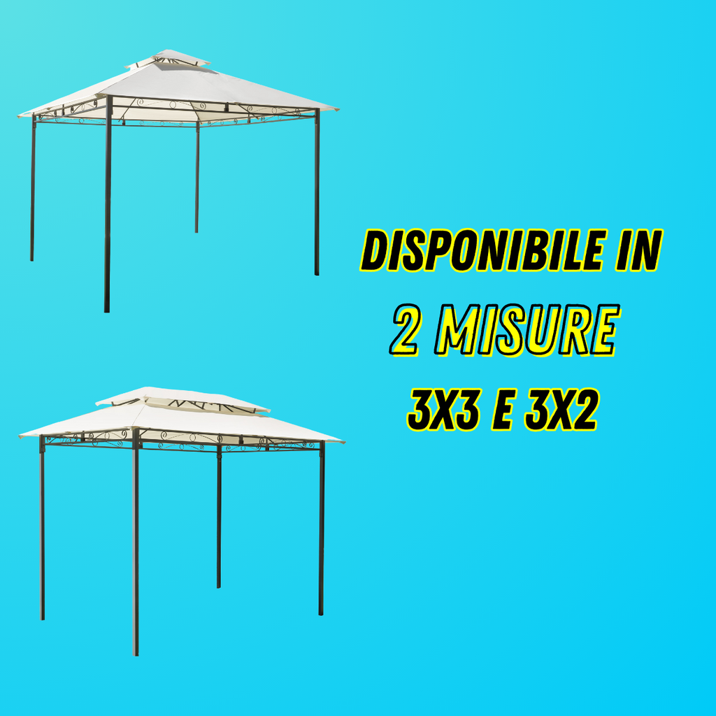 Gazebo da giardino 3×3, in ferro telo ecrù 180gr, GAZ365