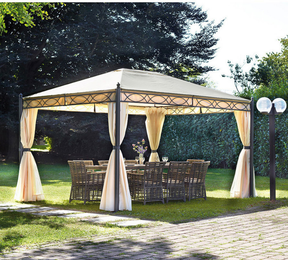 Gazebo da giardino rettangolare in ferro 3×4, telo 210gr, kit tende e zanzariere, GAZ372 – Tomaino
