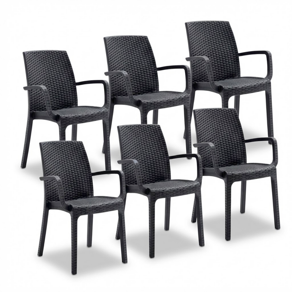 Sedia da giardino in plastica effetto rattan Indiana con braccioli