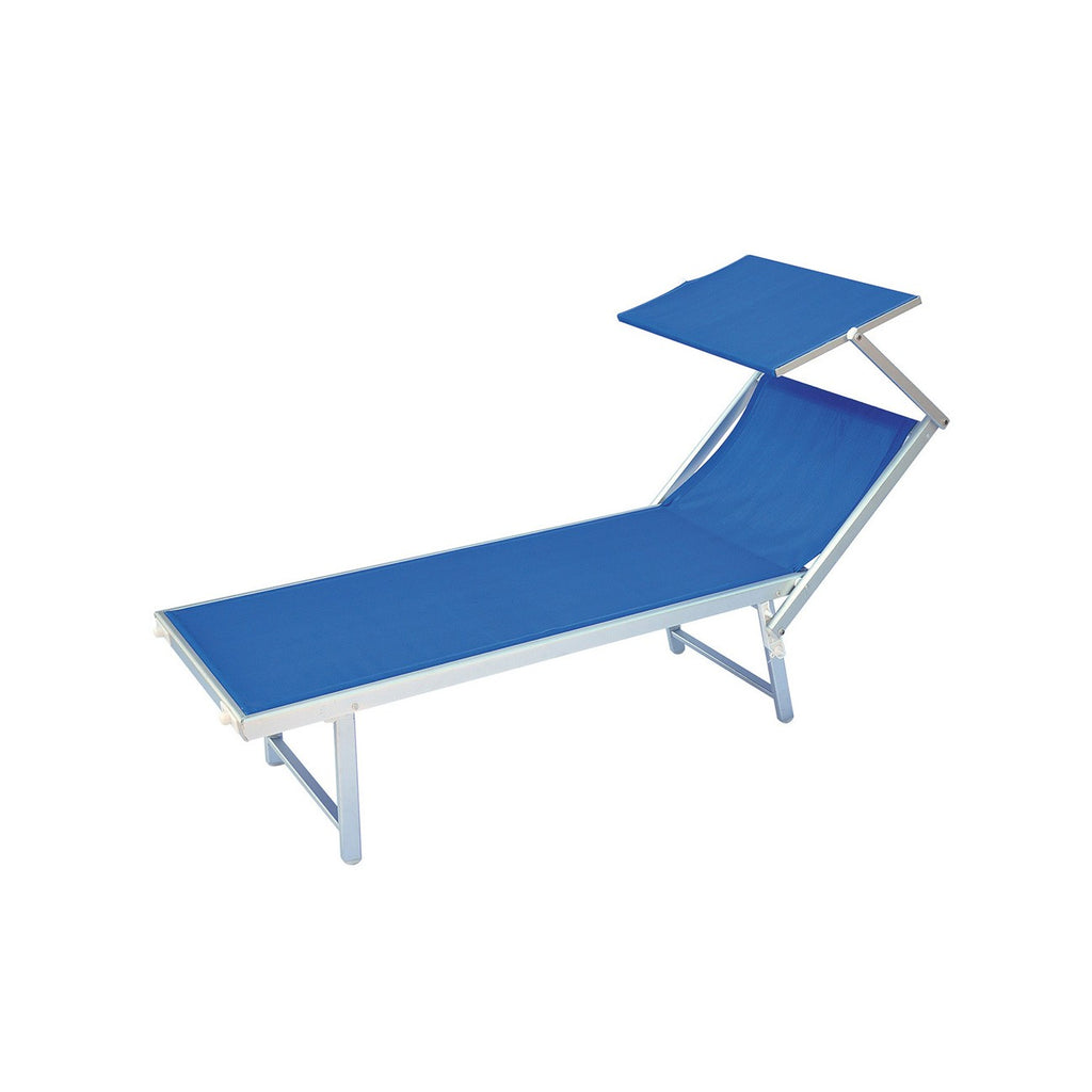 Lettino prendi sole da giardino in alluminio e textilene 186x61x38cm con tettuttuccio pieghevole -mare – piscina – campeggio – T