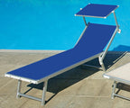 Lettino prendi sole da giardino in alluminio e textilene 186x61x38cm con tettuttuccio pieghevole -mare – piscina – campeggio – T