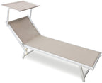 Lettino prendi sole da giardino in alluminio e textilene 186x61x38cm con tettuttuccio pieghevole -mare – piscina – campeggio – T
