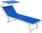 Lettino prendi sole da giardino in alluminio e textilene 186x61x38cm con tettuttuccio pieghevole -mare – piscina – campeggio – T