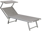 Lettino prendi sole da giardino in alluminio e textilene 186x61x38cm con tettuttuccio pieghevole -mare – piscina – campeggio – T