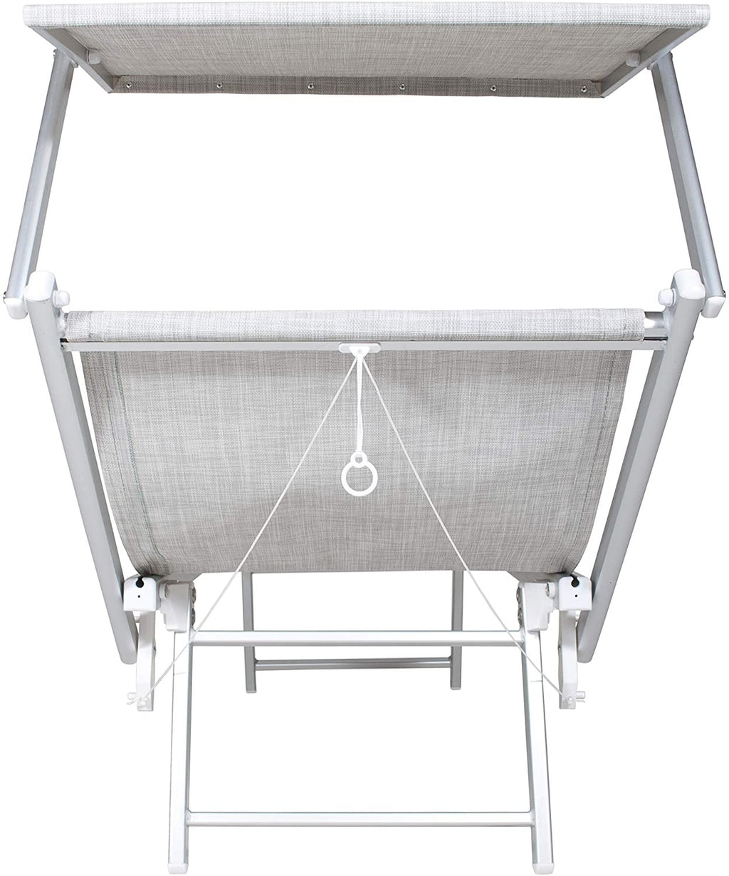 Lettino prendi sole da giardino in alluminio e textilene 186x61x38cm con tettuttuccio pieghevole -mare – piscina – campeggio – T