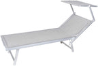 Lettino prendi sole da giardino in alluminio e textilene 186x61x38cm con tettuttuccio pieghevole -mare – piscina – campeggio – T