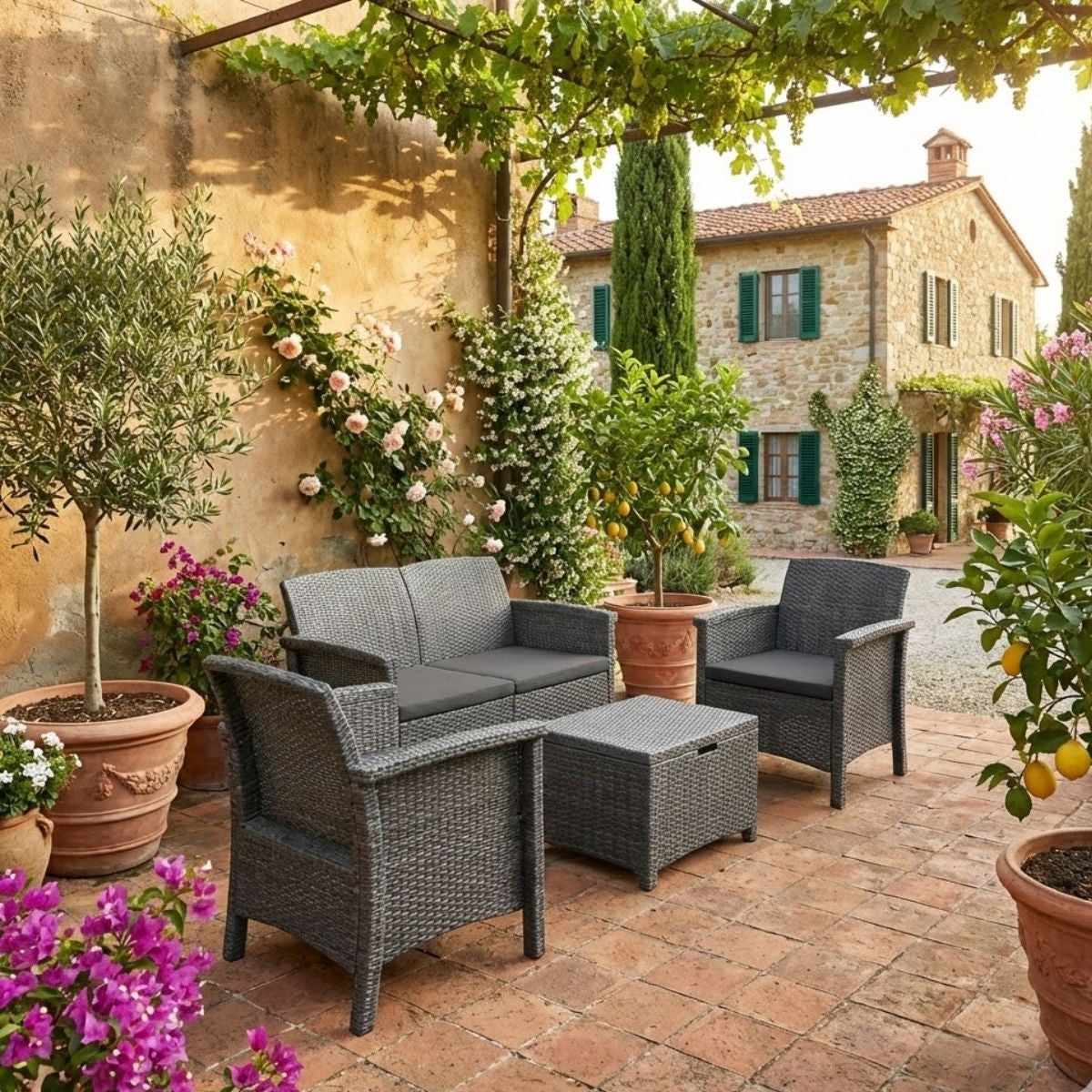 Salotto Da Giardino In Plastica effetto Rattan Venezia