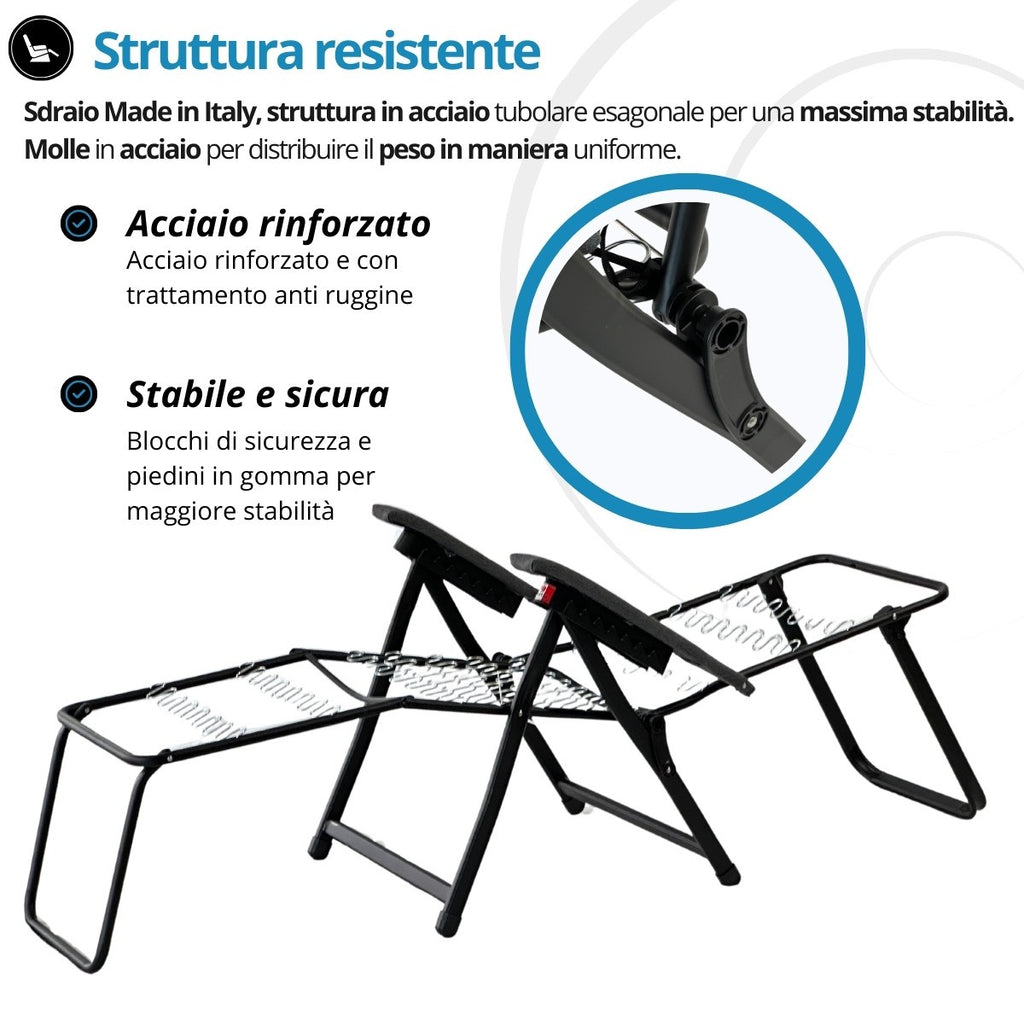 Sdraio Barbara reclinabile 180° cuscino imbottito – Metal Far