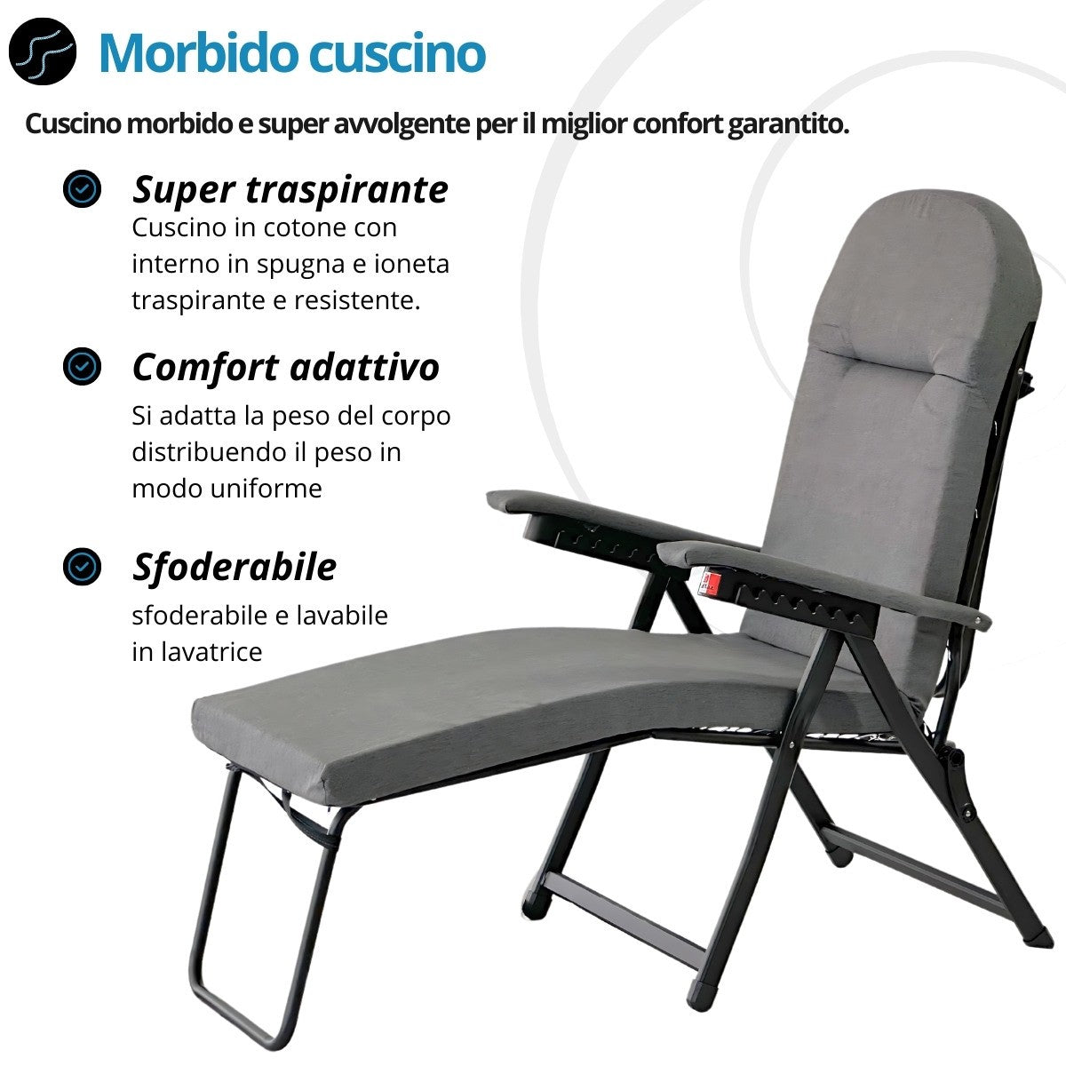 Sdraio Barbara reclinabile 180° cuscino imbottito – Metal Far