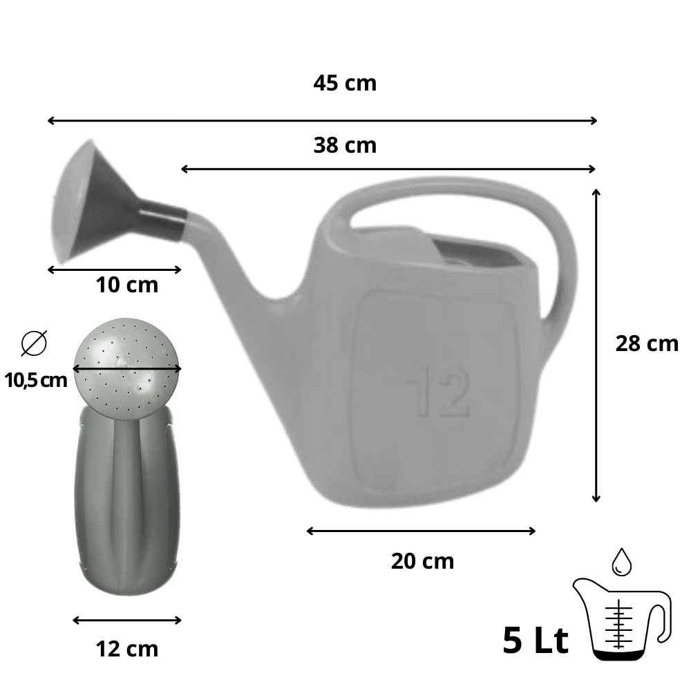 Annaffiatoio in plastica verde con rosa – varie misure – Tomaino