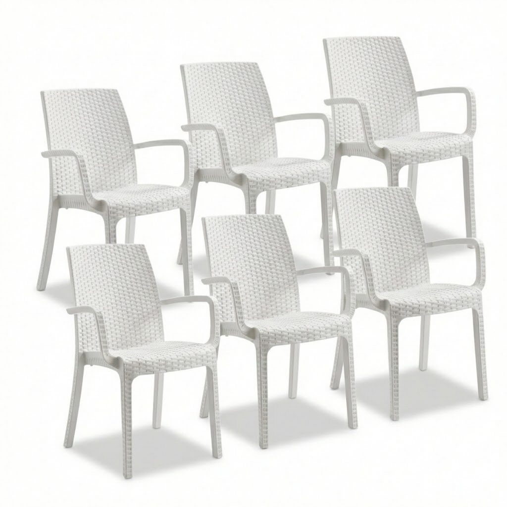 Tavolo e sedie da giardino in plastica con braccioli - Set Brooklyn