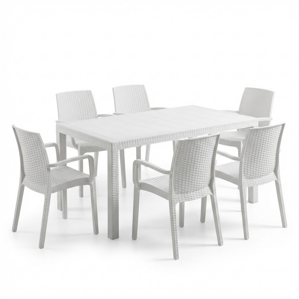 Tavolo e sedie da giardino in plastica con braccioli - Set Brooklyn